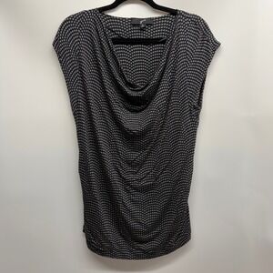 Womens XL Black Gray Polka Dot‎ Cowl Neck Cap Sleeve Tunic Top Office Whimsygoth